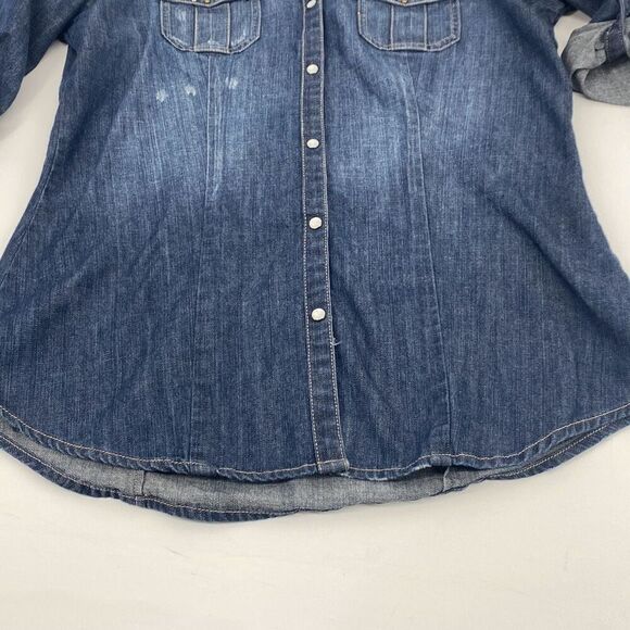 Harley Davidson Womens S Pearl Snap Close Studded  Denim Jean Shirt Roll Tab  Bl - Picture 4 of 12